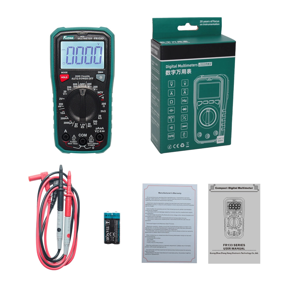 Multimetro digital compacto 2000 cuentas RMS real FR133D